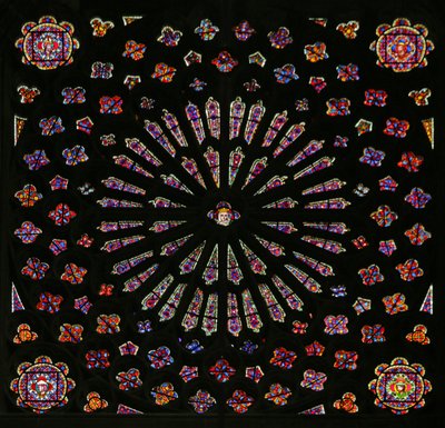 Window depicting the North Rose Window by French School